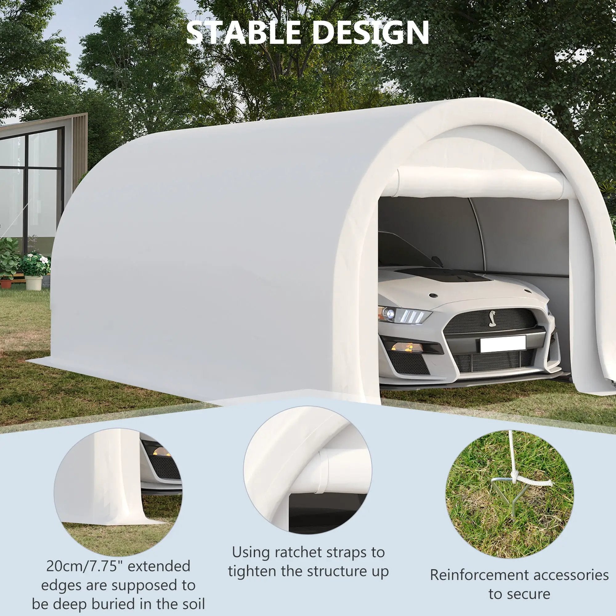 Outsunny - 10' x 16' Carport, Heavy Duty Portable Garage Storage Tent With Large Zippered Door, Anti-Uv Pe Canopy Cover For Car, Truck, Boat, Motorcycle, Bike, Garden Tools, Outdoor Work by Unique Piece Furniture