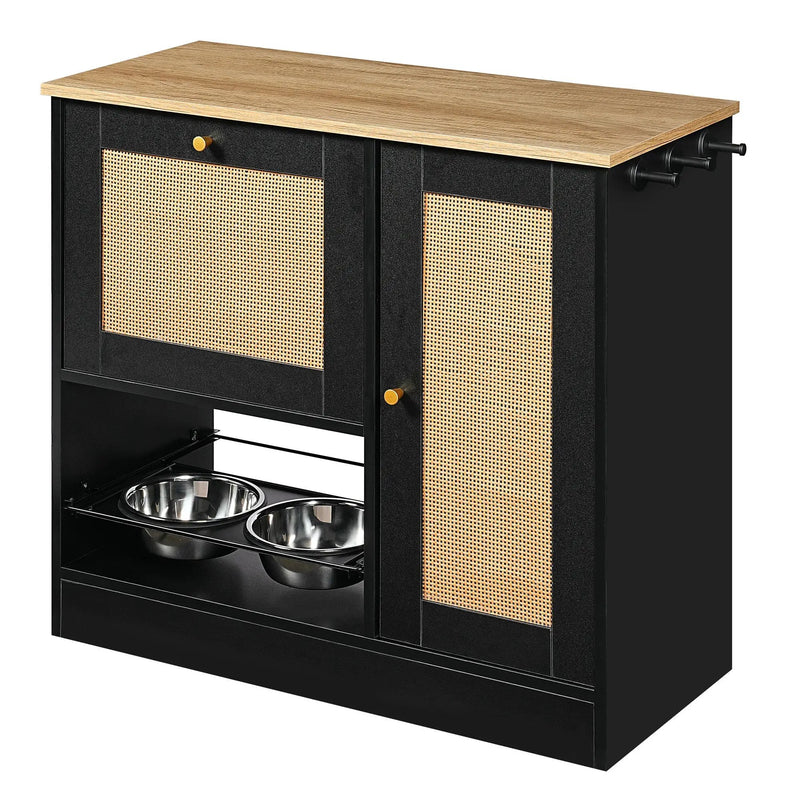 Feeding Station with 2 Lockers and Elevated Bowls Black by HouseOfZazla