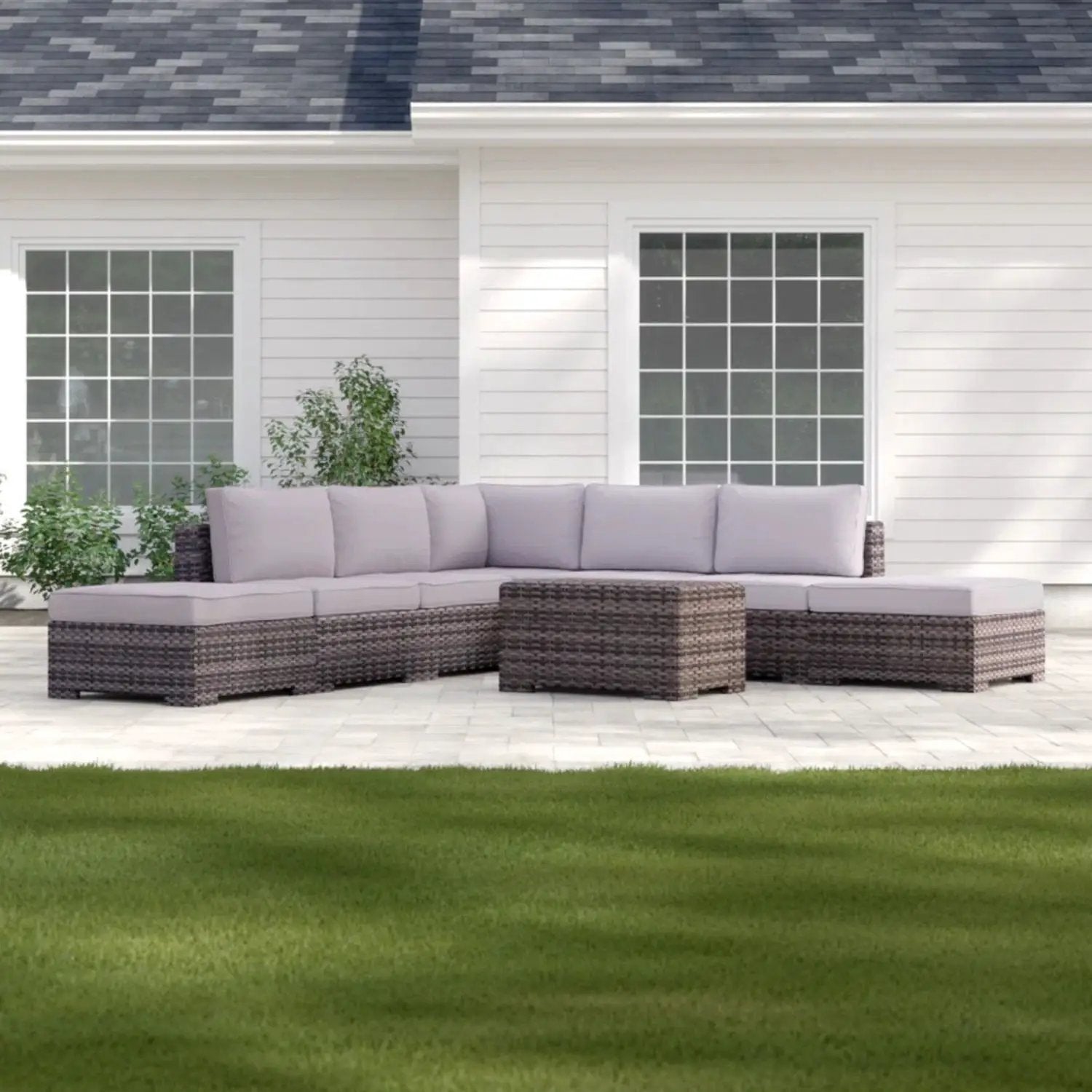 Outdoor 6 Person Wicker Seating Group With Cushions - Gray Mix by Unique Piece Furniture