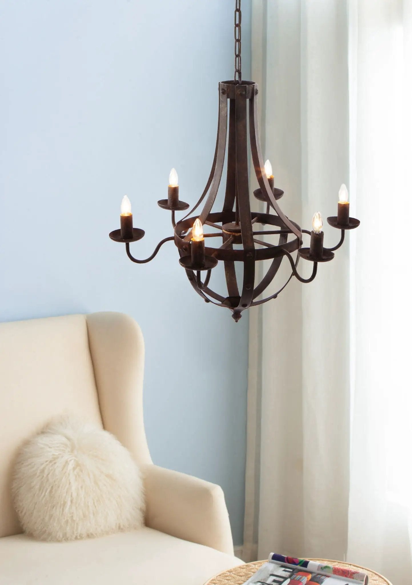6 Light Metal Chandelier, Hanging Light Fixture With Adjustable Chain For Kitchen, Bulb Not Included - Black by HouseOfZazla