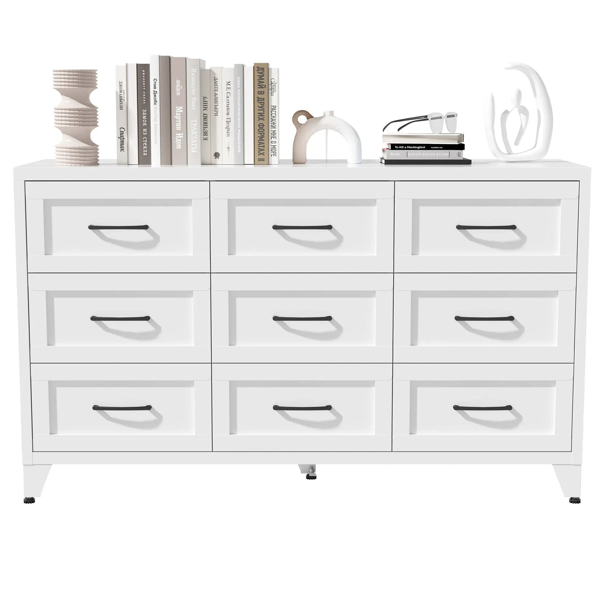 9 Drawer White Metal Dresser with Quiet-Glide Rails by HouseOfZazla