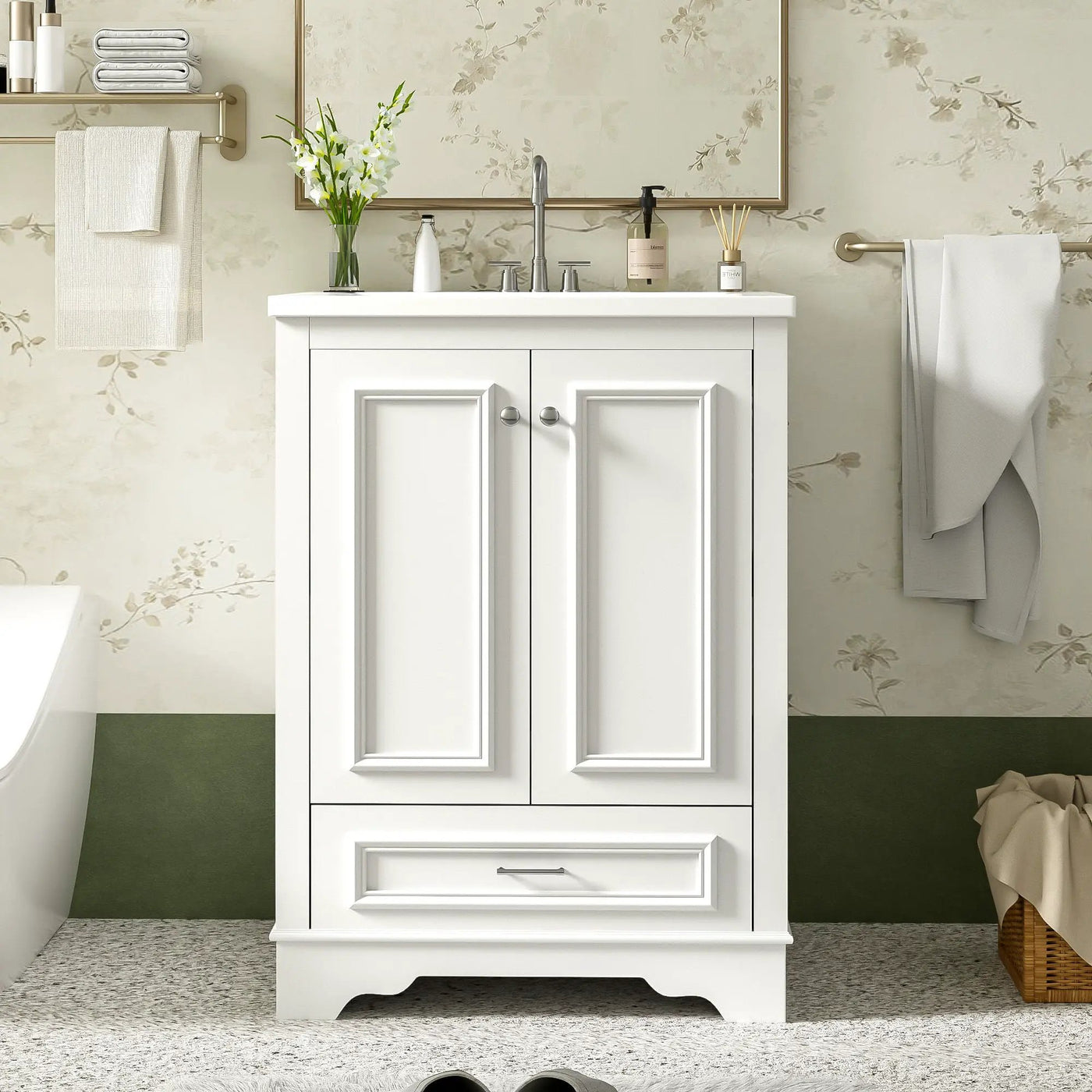 Bathroom Vanity With Ceramic Sink Combo, Modern Freestanding Storage Cabinet With Silver Handles by HouseOfZazla
