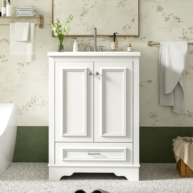 Bathroom Vanity With Ceramic Sink Combo, Modern Freestanding Storage Cabinet With Silver Handles by HouseOfZazla