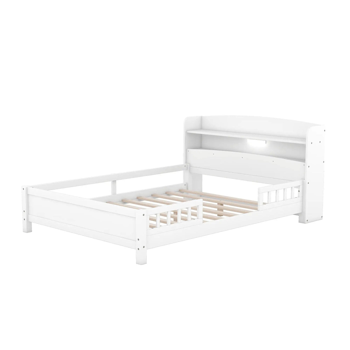 Wood Platform Bed With Built In LED Light, Storage Headboard And Guardrail by HouseOfZazla