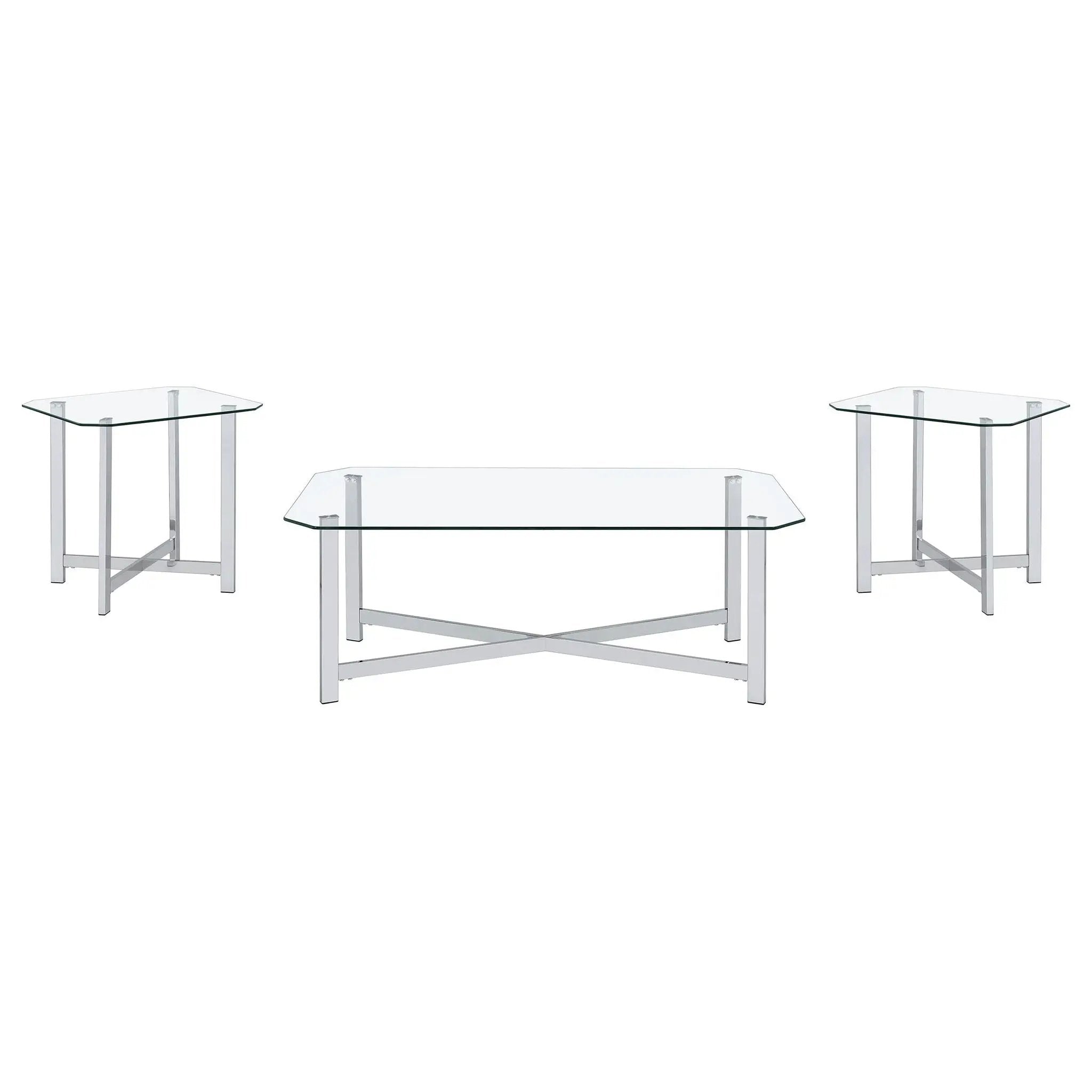 Cronin 3-piece Tempered Glass Top Coffee Table Set Chrome by Unique Piece Furniture