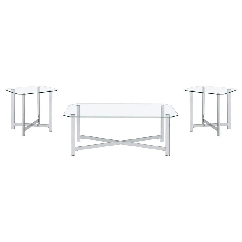Cronin 3-piece Tempered Glass Top Coffee Table Set Chrome by Unique Piece Furniture