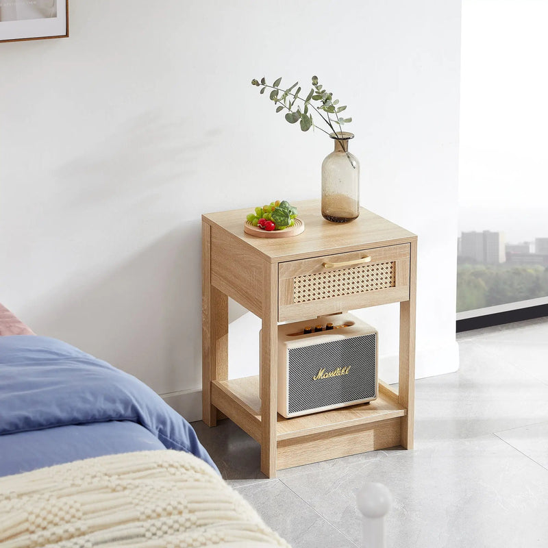 15.75" Rattan End Table With Drawer, Modern Nightstand, Side Table For Living Room, Bedroom by HouseOfZazla