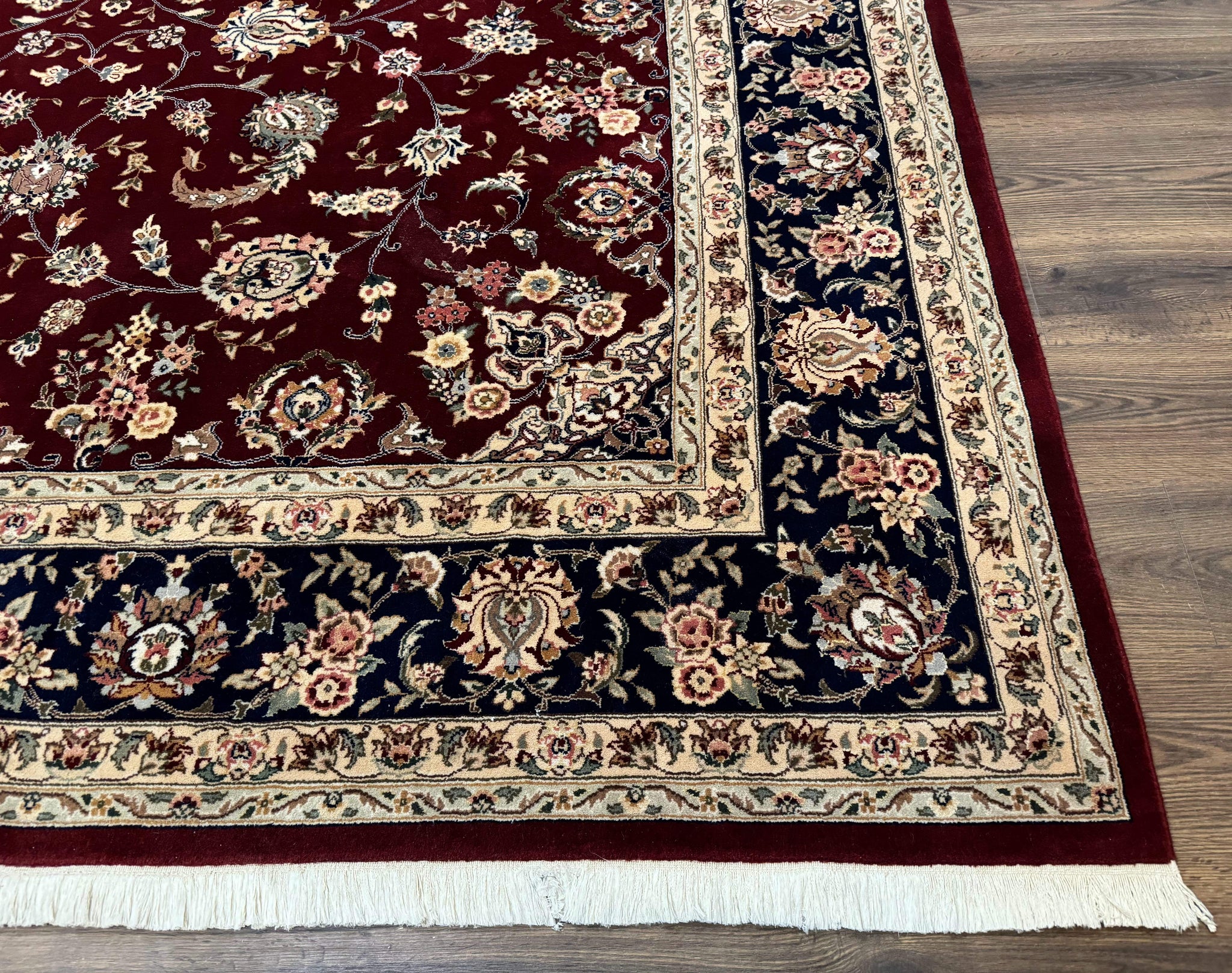 Sino Persian Rug 9x11, Burgundy and Navy Blue, Fine 200 KPSI, Floral Allover by Jewel Rugs