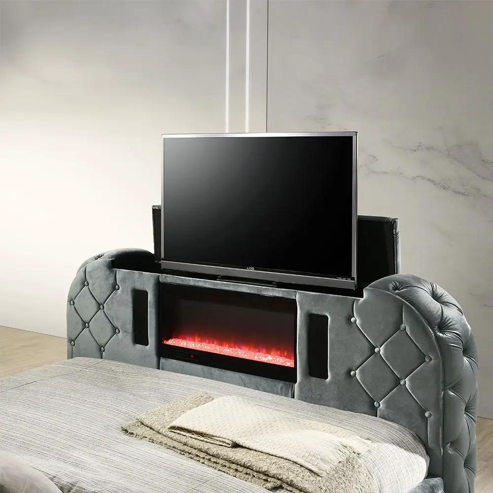 Kana - Bed With LED, Fireplace & TV Stand by Unique Piece Furniture
