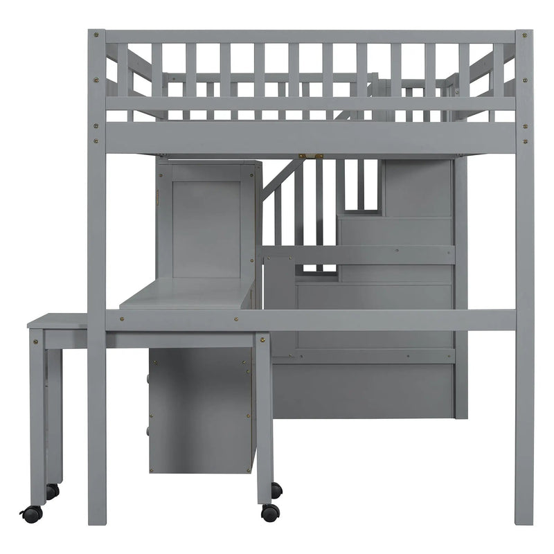 Loft Bed With Stairs, Bookshelf, Drawers, Desk & Wardrobe, Space Saving Multifunctional Furniture by HouseOfZazla
