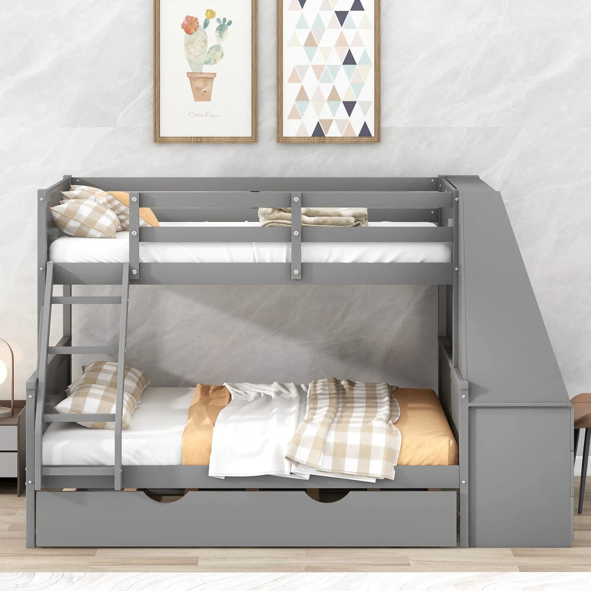 Bunk Bed With Trundle And Built In Desk, 3 Storage Drawers And Shelf by HouseOfZazla