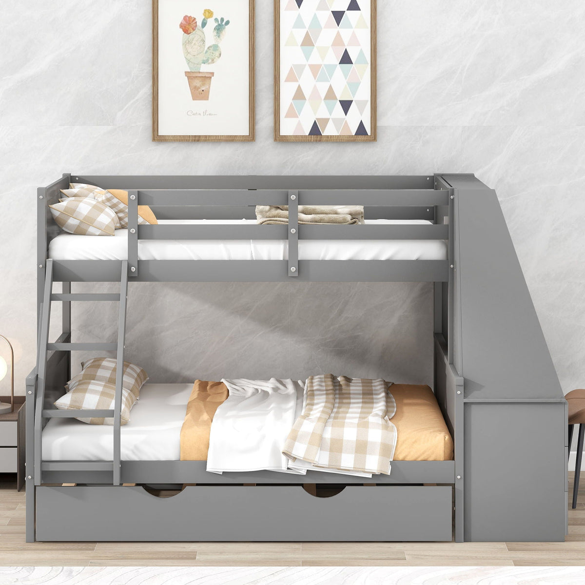 Bunk Bed With Trundle and Built-In Desk with Storage Drawers - White or Dark Gray, photo 11 of 22