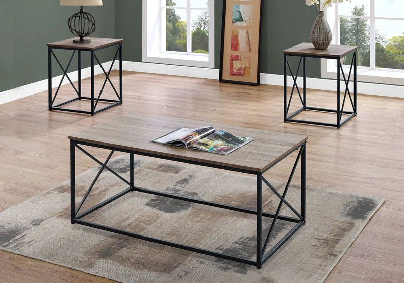 3 Pieces Table Set, Coffee, End, Side, Accent - Brown / Black by HouseOfZazla