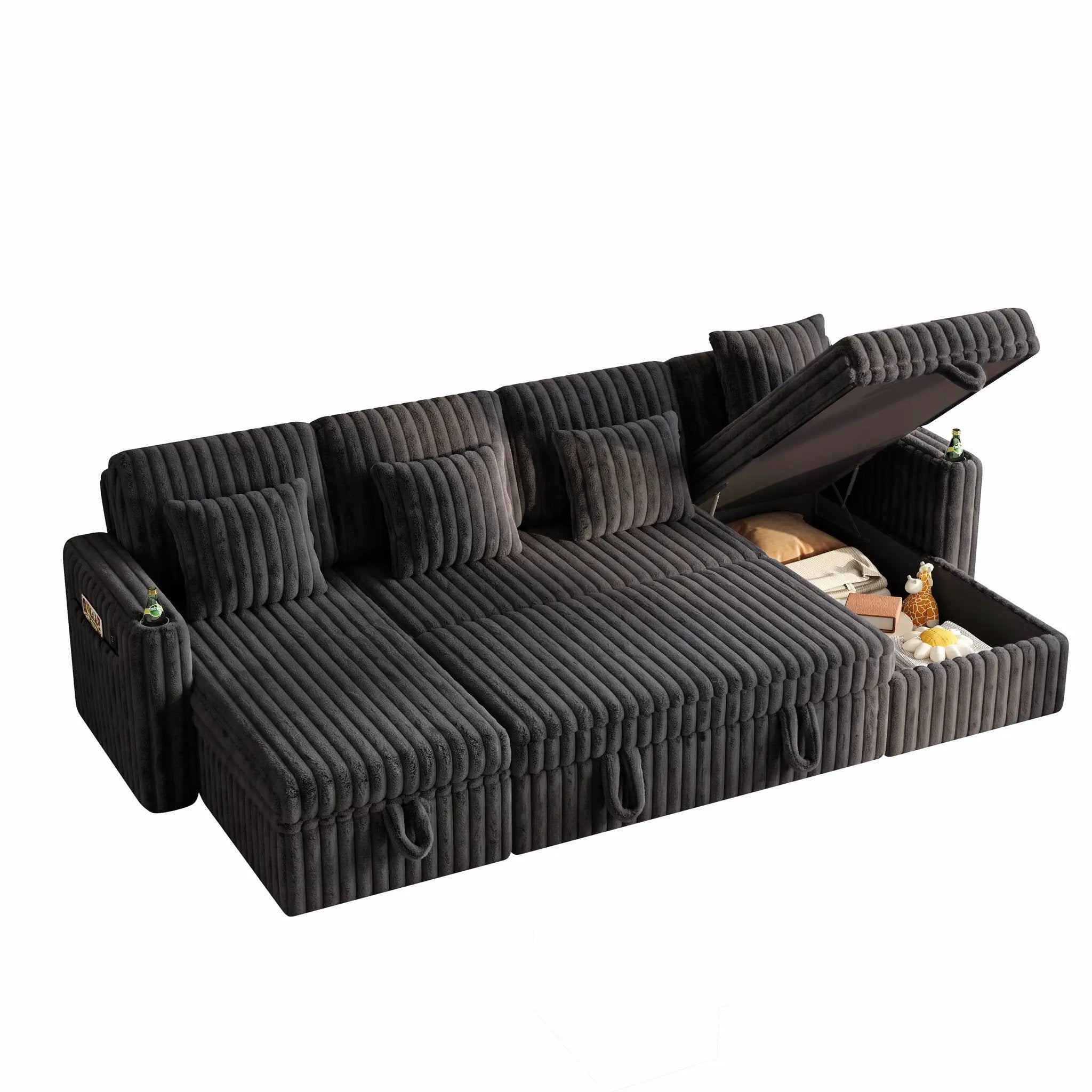 U Shaped Plush Corduroy Fluffy Sectional Sleeper Sofa by HouseOfZazla