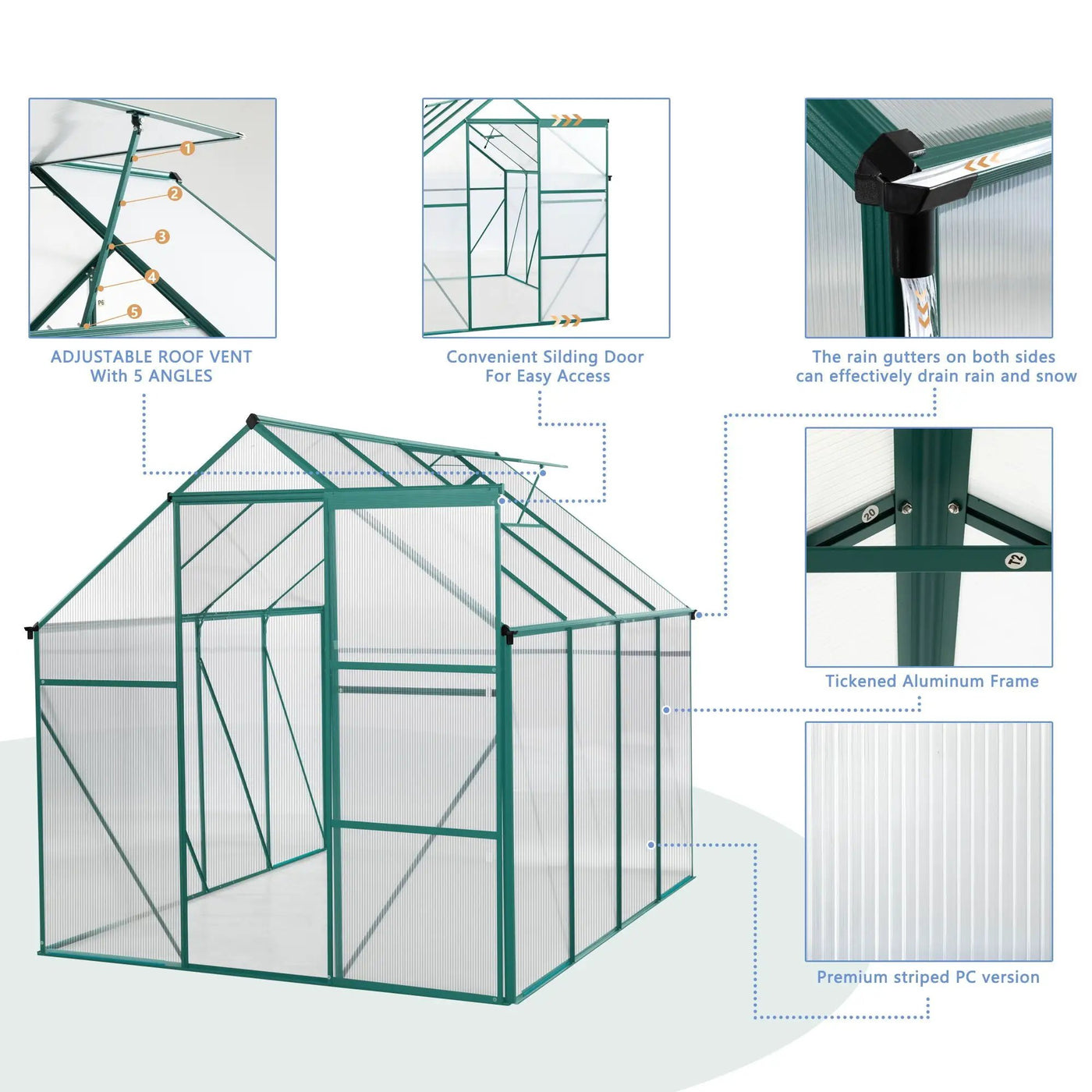 Polycarbonate house Raised Base And Anchor Aluminum Heavy Duty Walk-In houses For Outdoor Backyard In All Season by HouseOfZazla