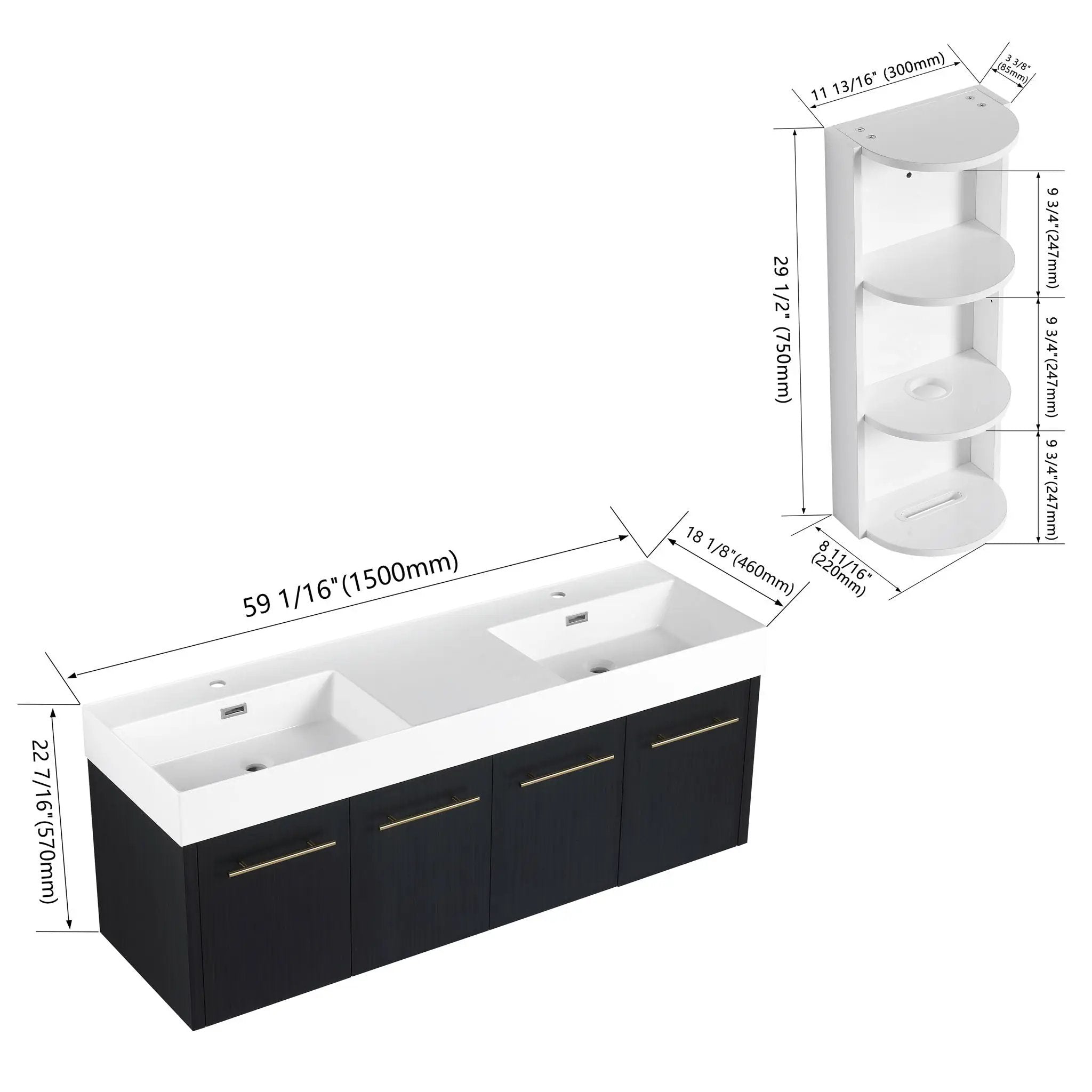 Modern Wall Mounted Bathroom Vanity With Resin Sink And Storage Rack by Unique Piece Furniture