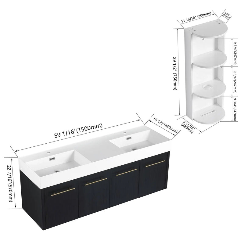 Modern Wall Mounted Bathroom Vanity With Resin Sink And Storage Rack by Unique Piece Furniture
