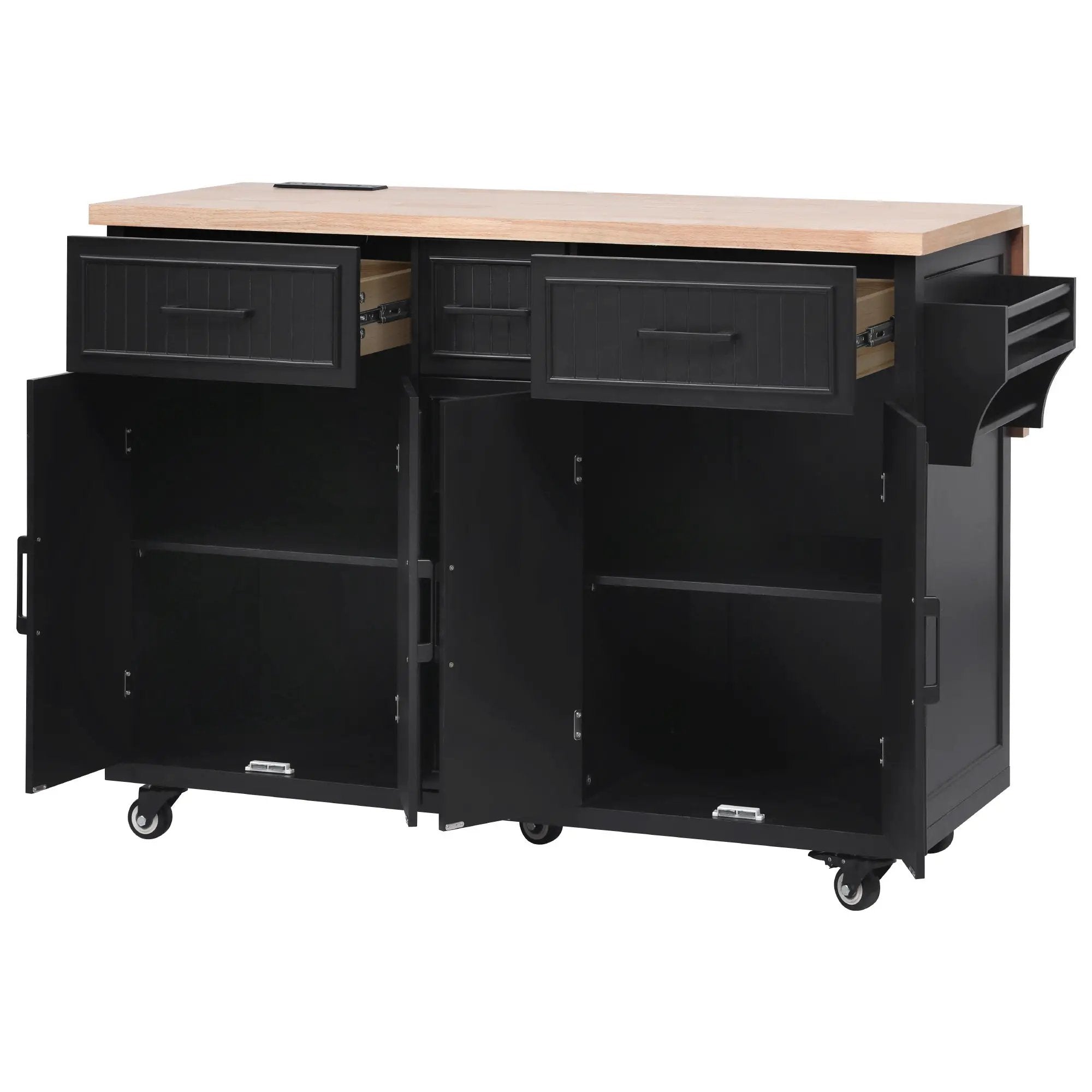 K&K 56.5'' Kitchen Island with Drop Leaf, Power Outlet by HouseOfZazla