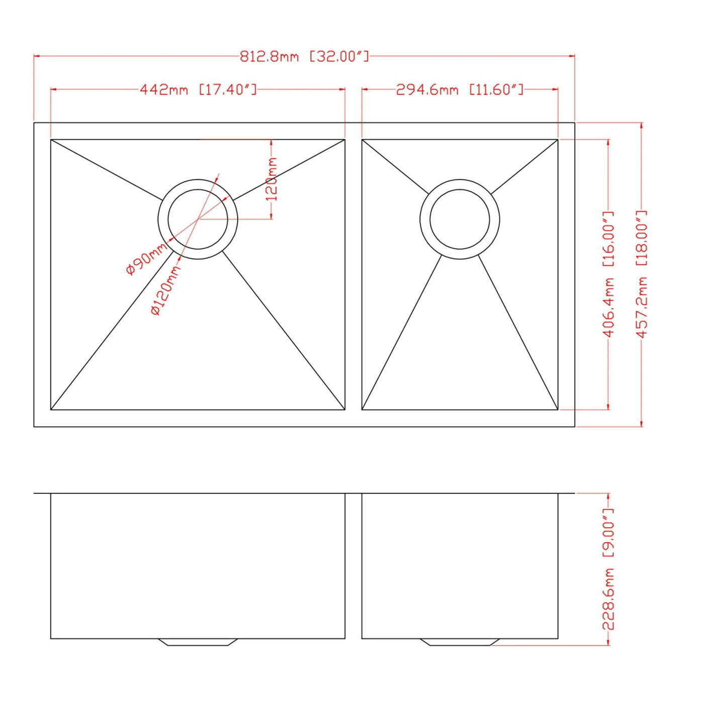 Modern Double Bowl Undermount Kitchen Sink 50 / 50 Design Stainless Steel by HouseOfZazla
