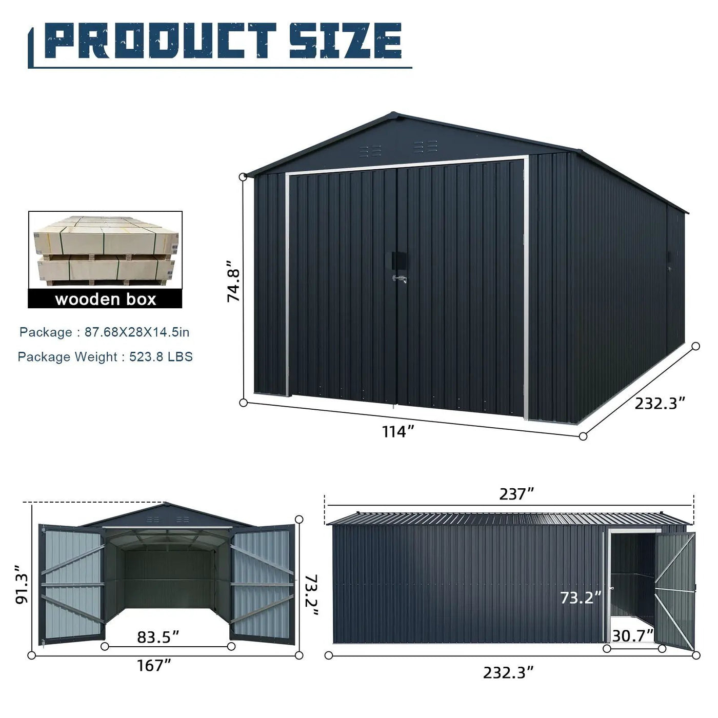 Outdoor Storage Shed, Garden Shed Backyard Utility Tool House Building With 2 Doors And 4 Vents For Car, Truck, Bike, Garbage Can, Tool, Lawnmower by HouseOfZazla
