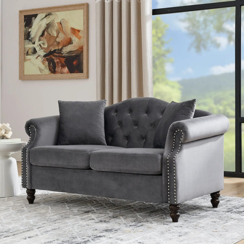 2 Seater Chesterfield Sofa With Rolled Arms And Nailhead Trim For Living Room by HouseOfZazla