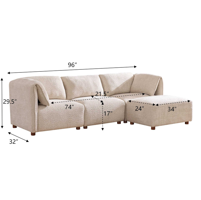 Aura 96 in. 4-Piece L Shaped Modular Sectional Sofa with Wood Frame - Boucle, photo 9 of 9