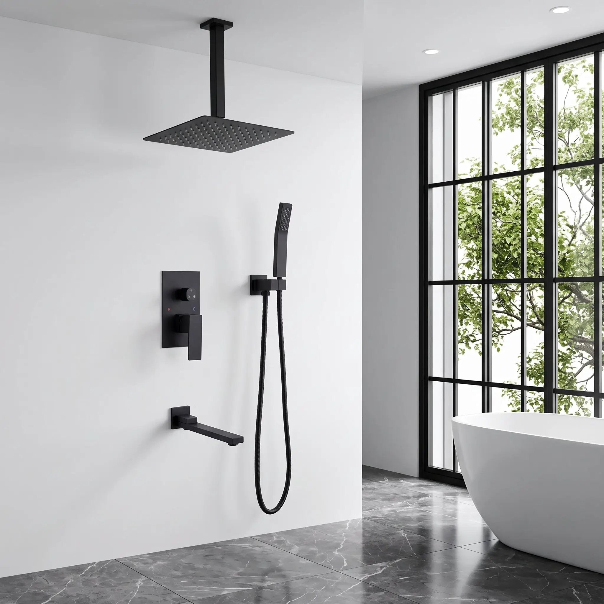 Matte Shower System with Tub Spout and 10 Inch Shower Head by HouseOfZazla