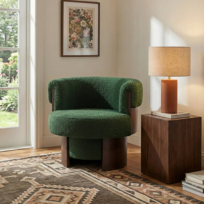 Modern 32" Wide Curved Sculptural Swivel Barrel Chair by HouseOfZazla