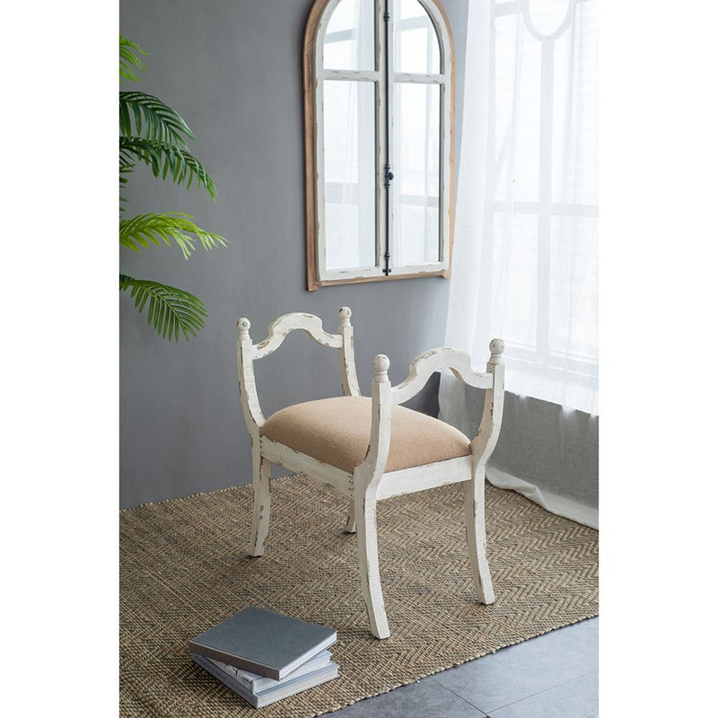 Farmhouse Vanity Bench with Padded Seat - Beige and White, photo 6 of 13
