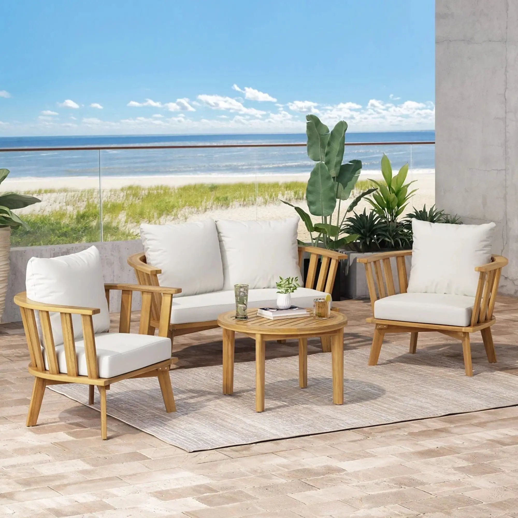 Patio Furniture Set, Outdoor Acacia Wood Patio Club Chair With Table by HouseOfZazla