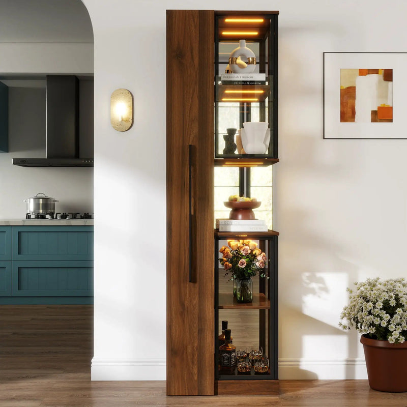 70" Display Cabinet with Glass Doors and Lights, Multi-Tier Storage by HouseOfZazla