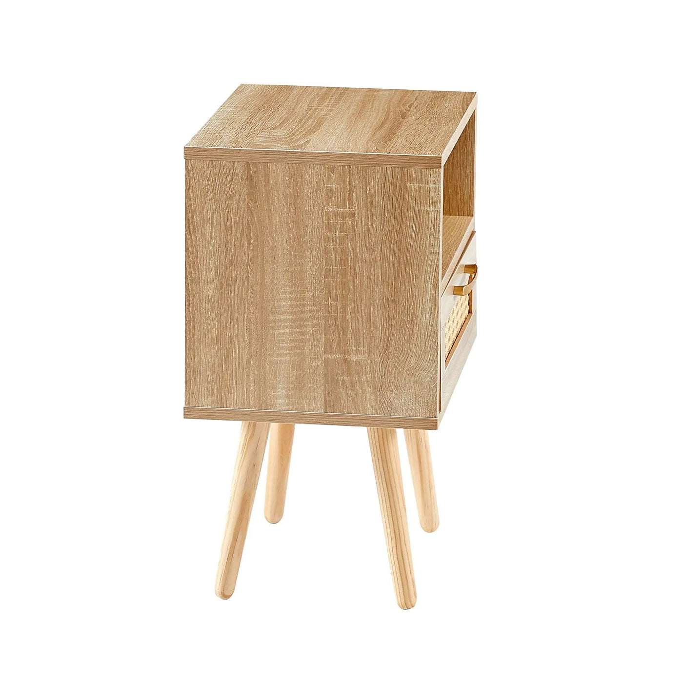 15.75" Rattan End Table With Drawer And Solid Wood Legs, Modern Nightstand, Side Table For Living Room, Bedroom by HouseOfZazla