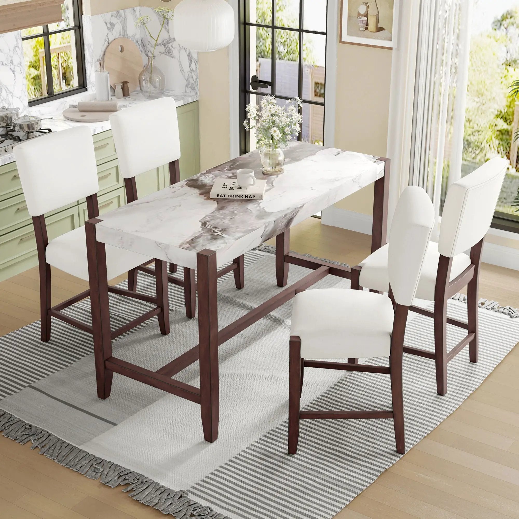 5 Piece Counter Height Dining Set With 4 Upholstered Chairs by Unique Piece Furniture