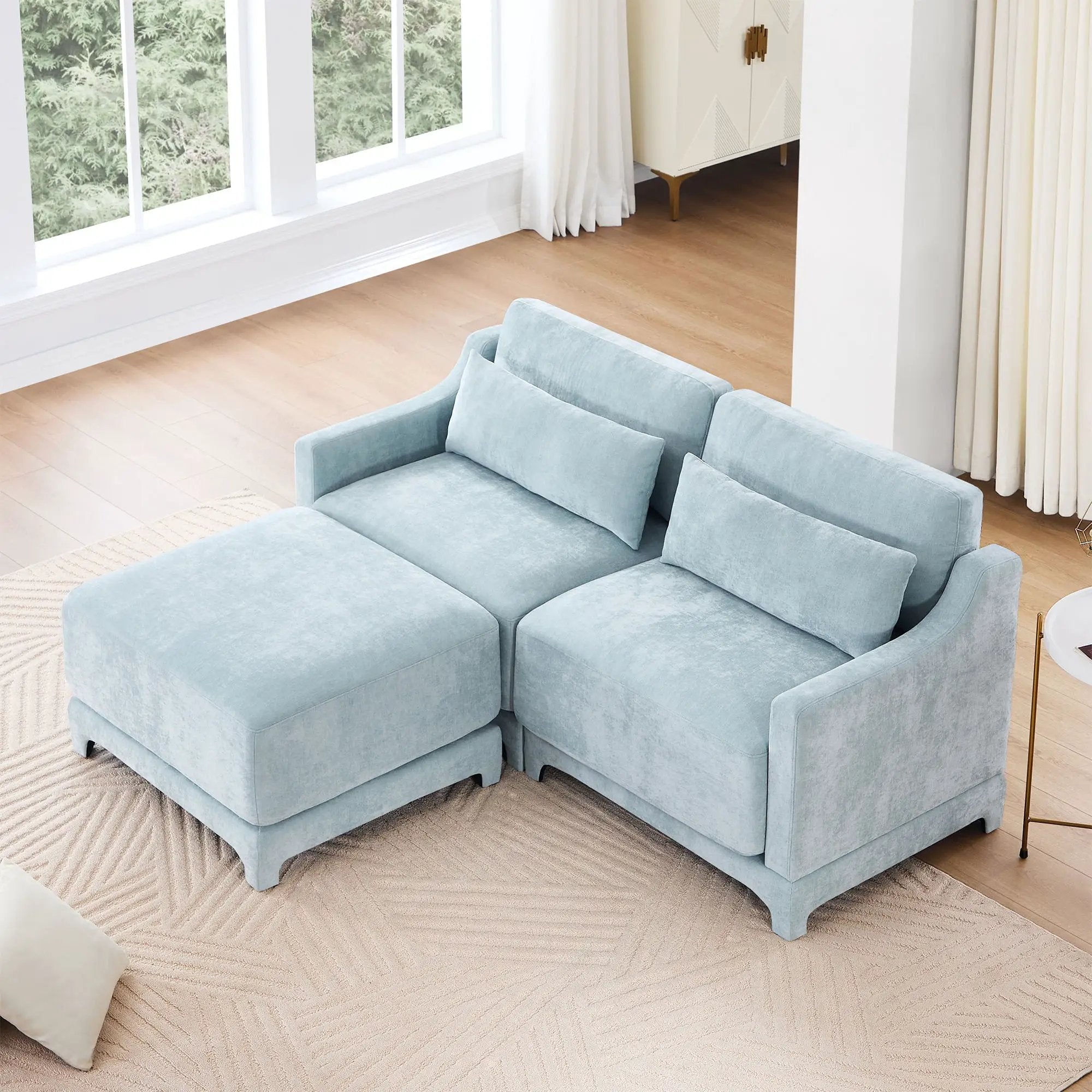 Stylish Sofa With Ottoman And Lumbar Pillows, Ergonomic Design by HouseOfZazla