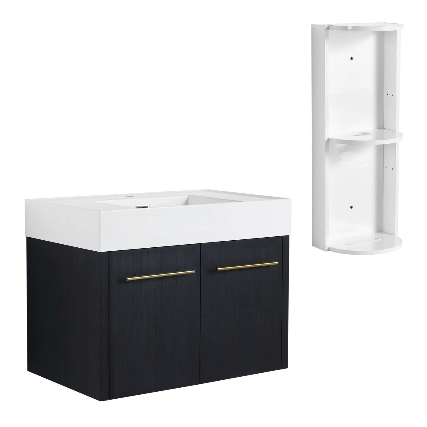 Modern Wall Mounted Bathroom Vanity with Resin Sink and Storage Rack by HouseOfZazla