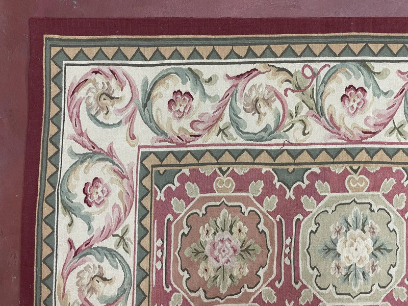 Square Aubusson Rug 9x9, Panel Design, European French English Carpet, Wool by Jewel Rugs
