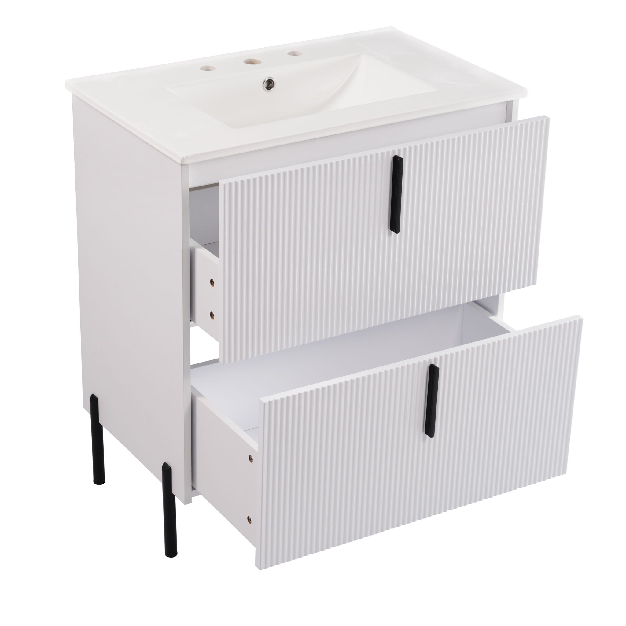 Bathroom Vanity With Ceramic Sink, Fluted Design by HouseOfZazla