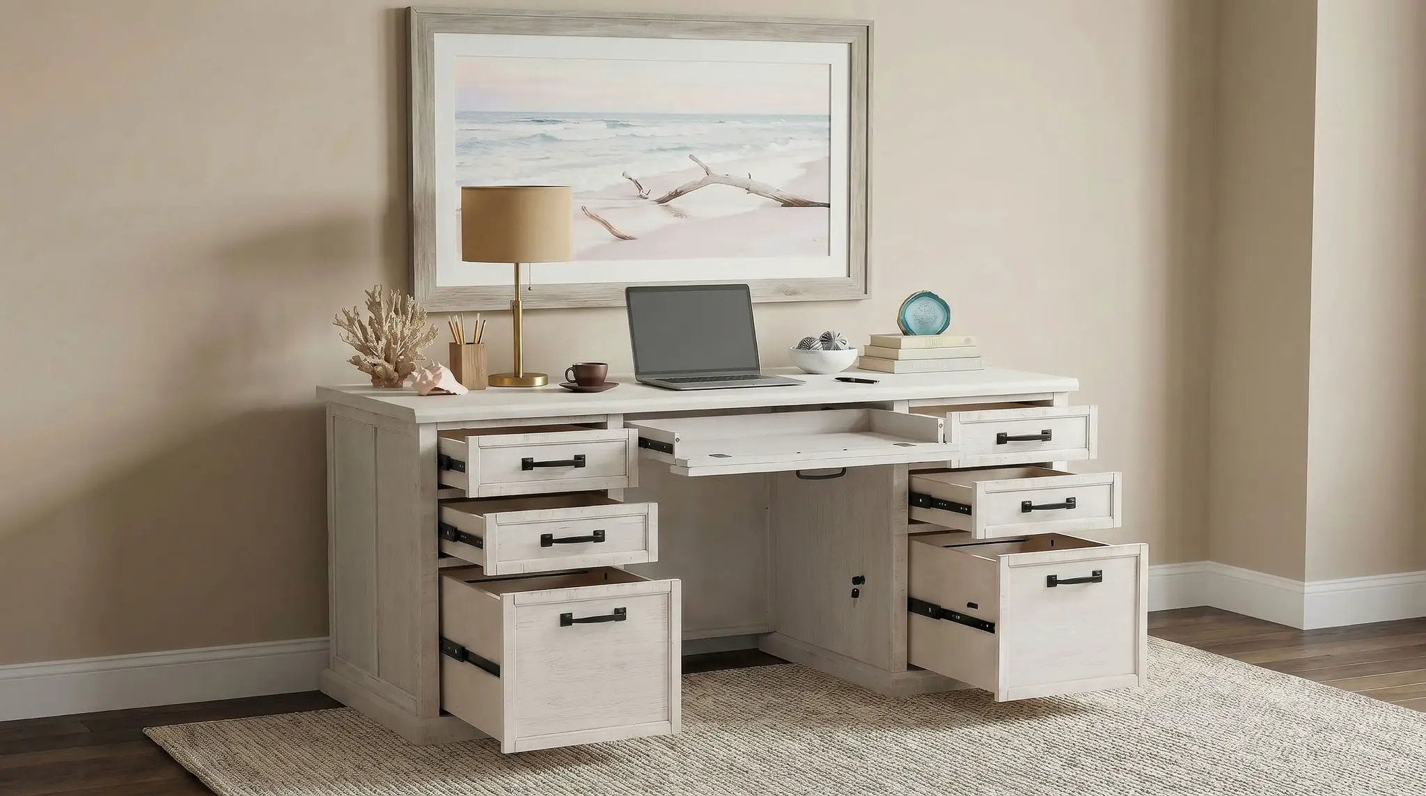 Altidore 68-inch 7-drawer Executive Home Office Desk Distressed White by Unique Piece Furniture