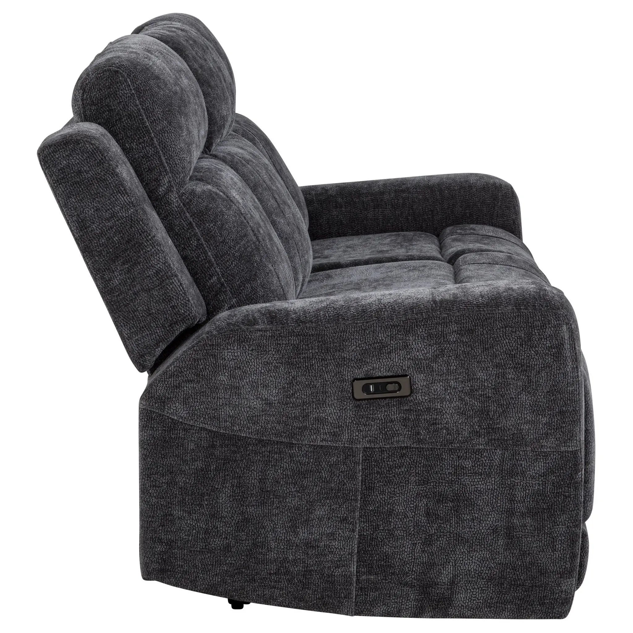 Kennett Chenille Upholstered Power Reclining Sofa Dark Grey by Unique Piece Furniture