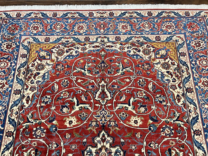 Red Persian Isfahan Rug 7x10 - Antique, Floral Medallion by Jewel Rugs