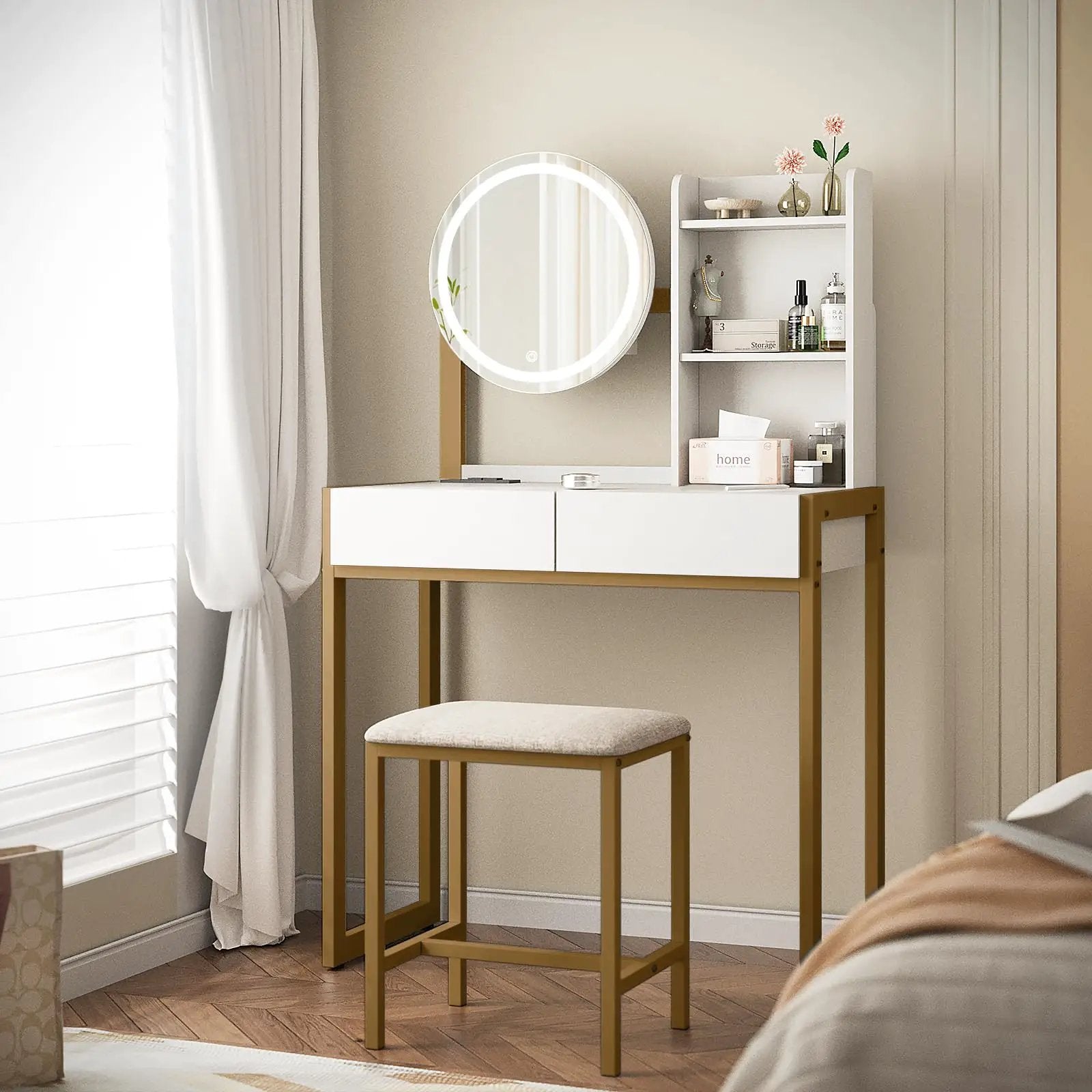 Small Vanity Desk with Mirror and Lights by HouseOfZazla