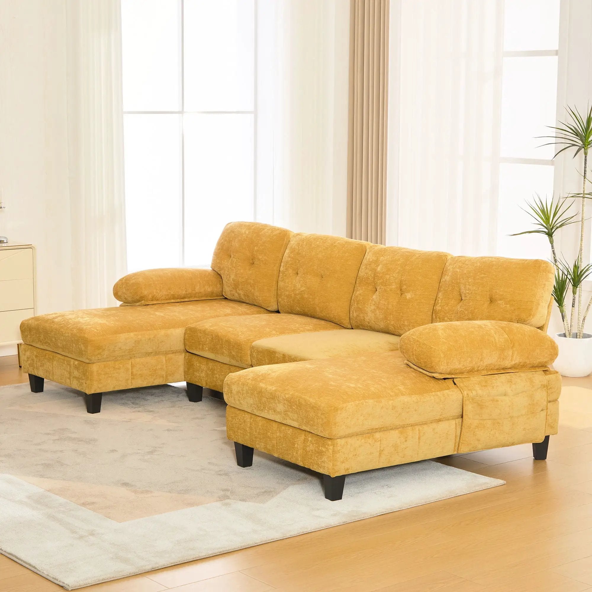 U-Shaped Sectional Sofa 103.5" Fabric Couch With Dual Chaise Lounges, Storage Pockets, Armrest Pillows by HouseOfZazla
