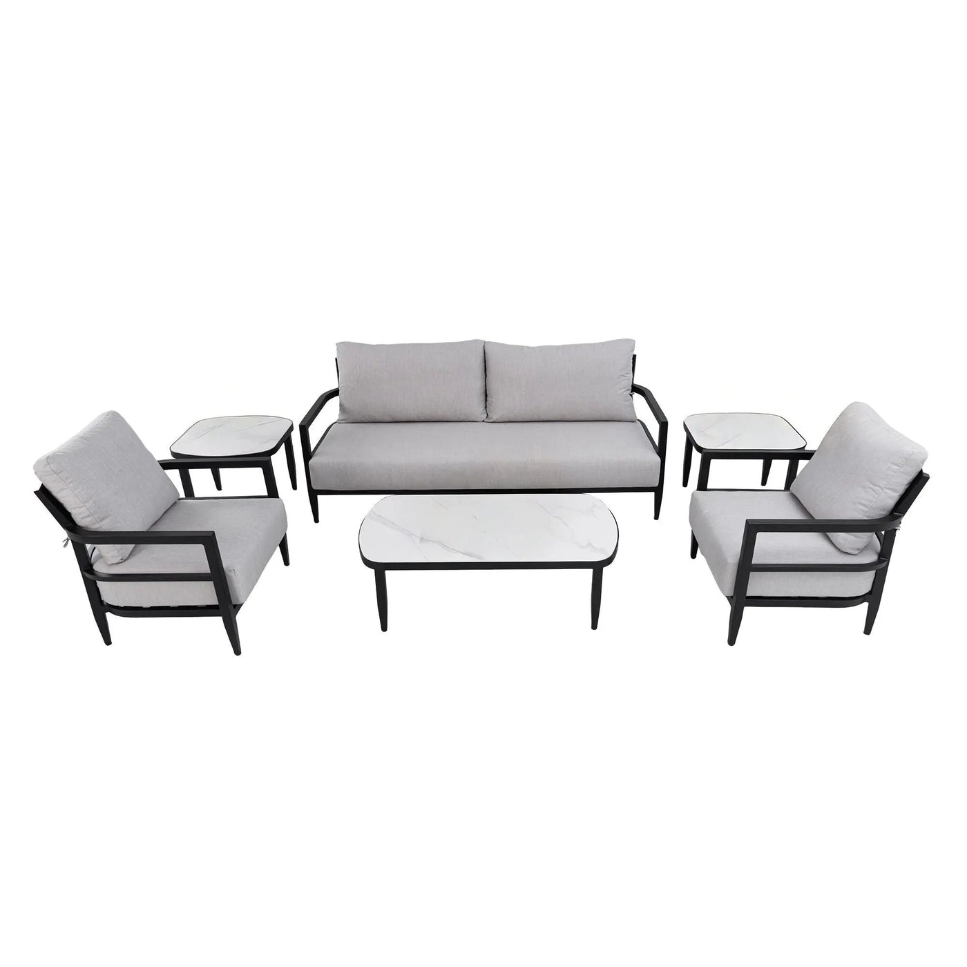 Outdoor Conversation Set With Chairs, Bench Sofa, Tables, Sunbrella Cushions by HouseOfZazla