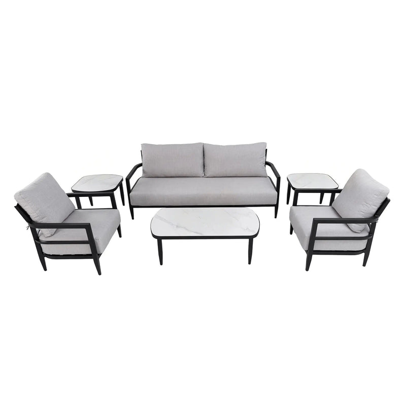 Outdoor Conversation Set With Chairs, Bench Sofa, Tables, Sunbrella Cushions by HouseOfZazla