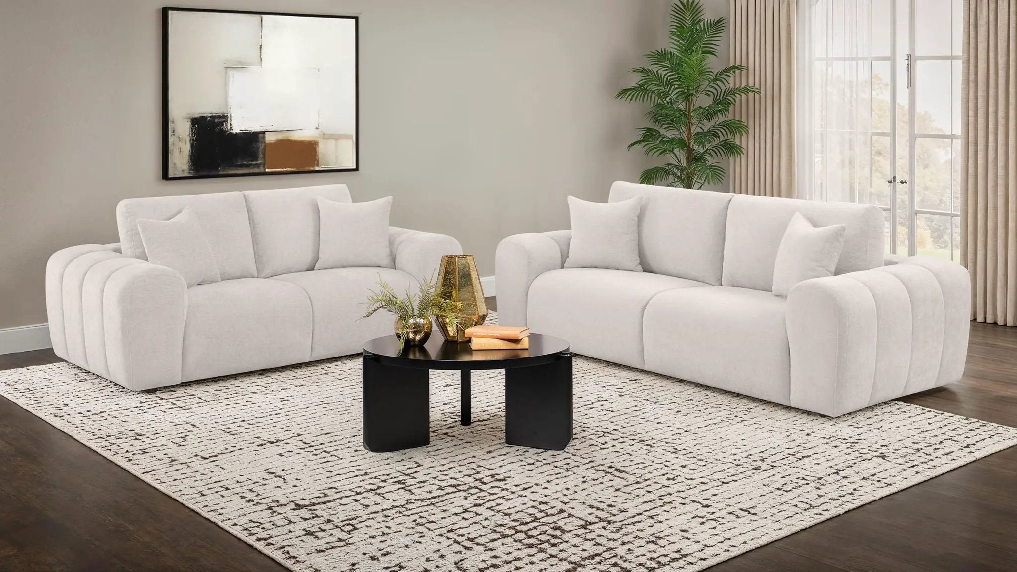 Burnett 2-piece Chenille Upholstered Sofa Set Ivory by Unique Piece Furniture