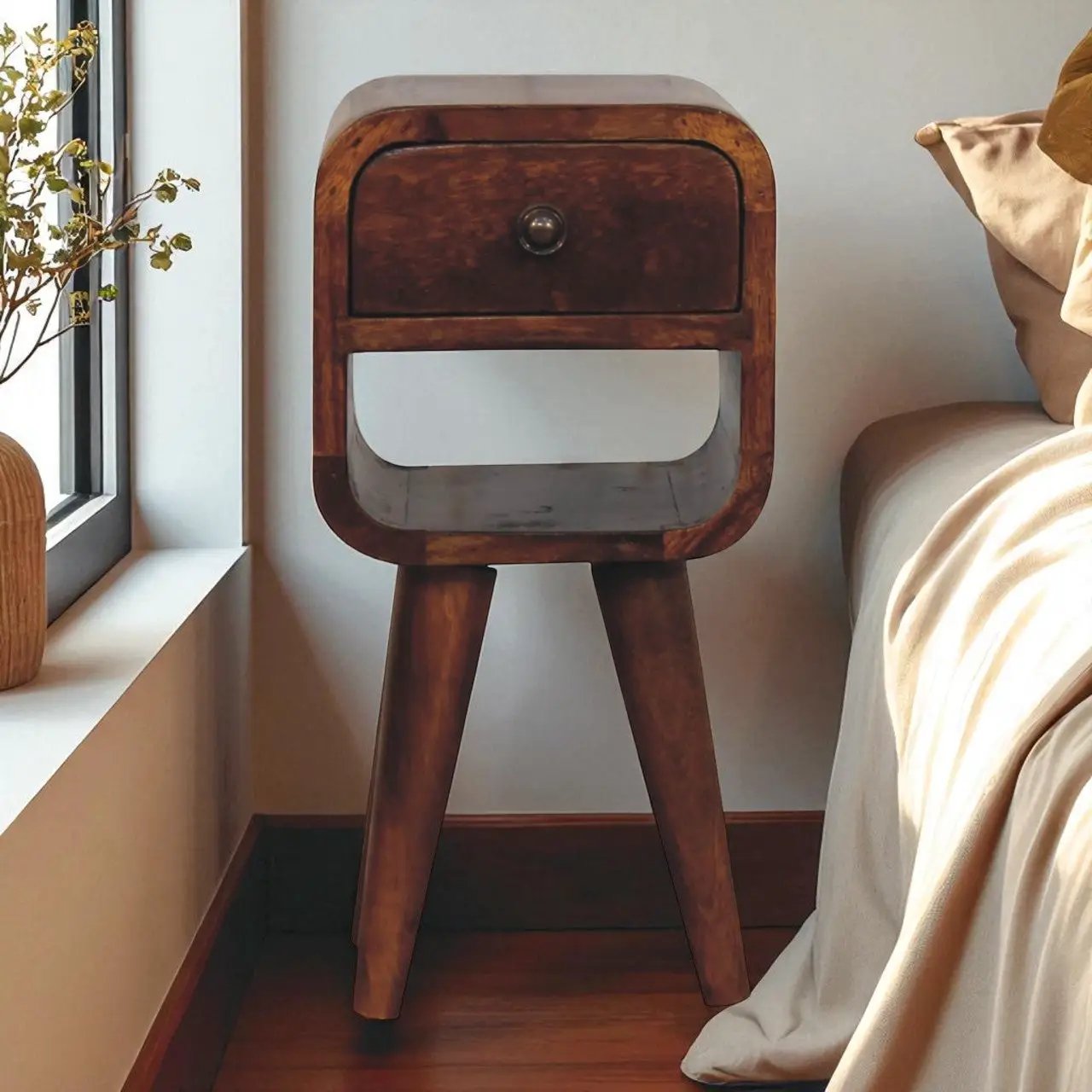 Solid Wood Extra Mini Chestnut Curve Lower Nightstand by HouseOfZazla