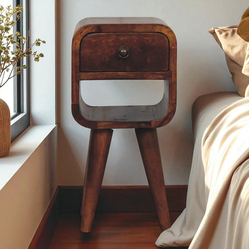 Solid Wood Extra Mini Chestnut Curve Lower Nightstand by HouseOfZazla