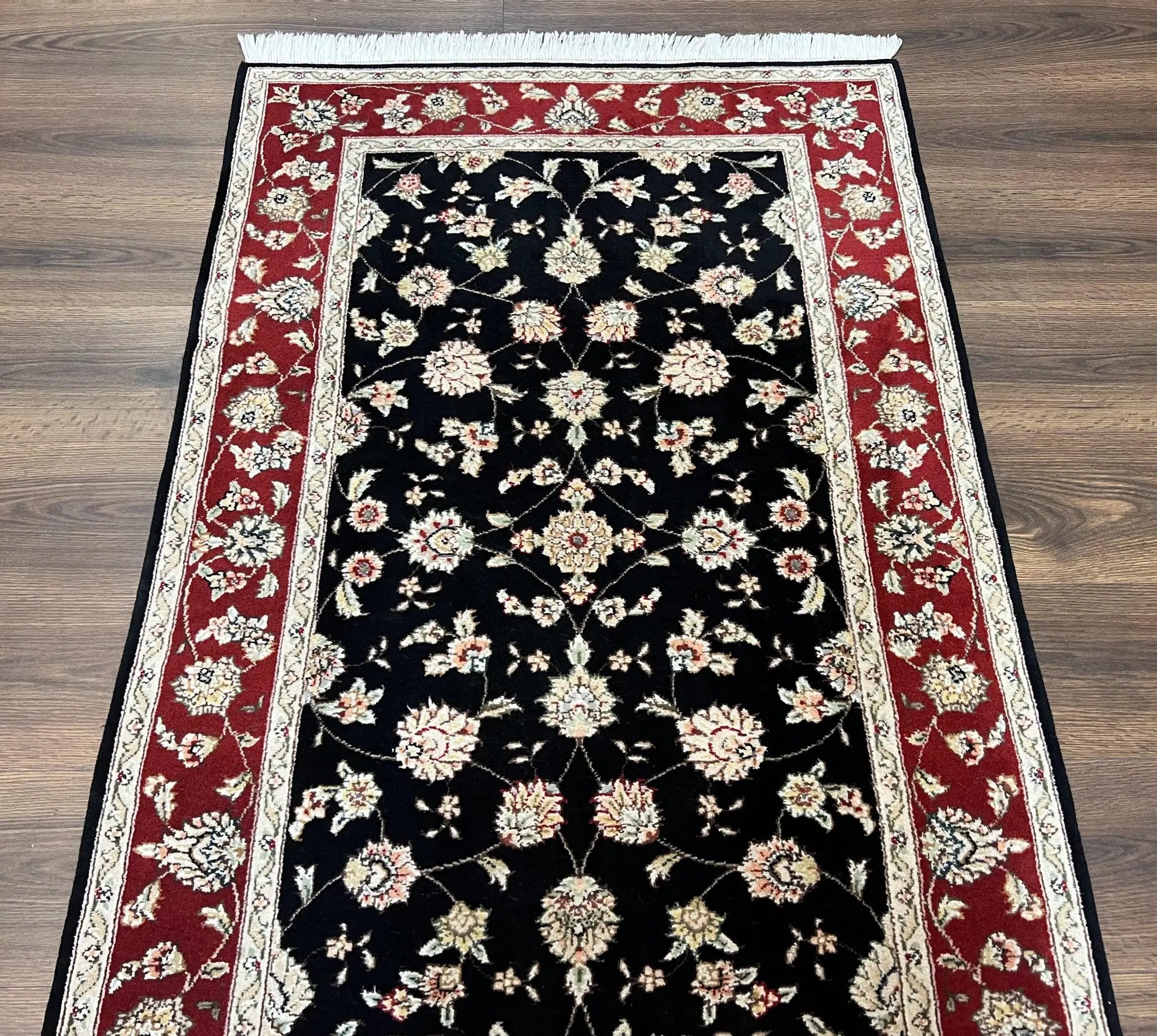 Pak Persian Rug 3x5, Black and Red, Floral Allover, Vintage Hand Knotted Wool Oriental Carpet, Pakistani Rug, Small Handmade Area Rug 3 x 5 by Jewel Rugs