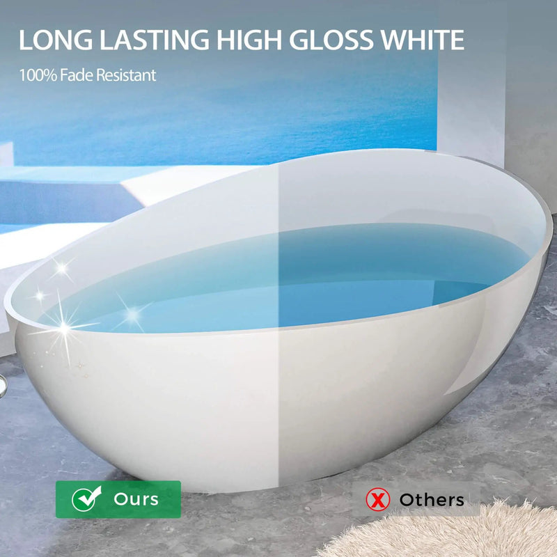 Nuvia 63-Inch Freestanding Glossy White Stone Resin Bathtub With Overflow And Drain (SAK42613) by SAKSBY WHOLESALE
