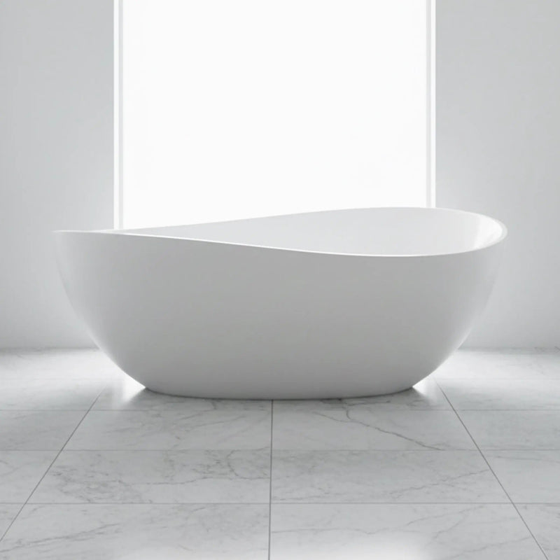 Nuvia 63-Inch Freestanding Glossy White Stone Resin Bathtub With Overflow And Drain (SAK42613) by SAKSBY WHOLESALE